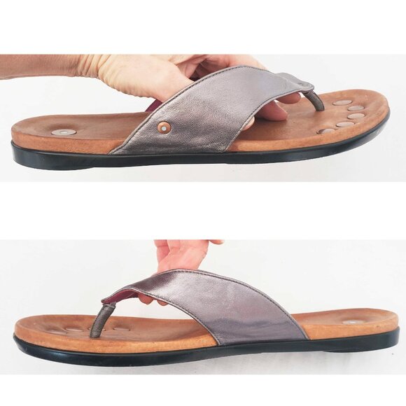 JUIL Women's Pewter Leather Hera Earthing Thong Grounding Copper Sandals 10 - Picture 3 of 6